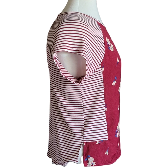 Anthropologie Maeve Floral Striped Top Short Sleeve XS - Picture 3 of 6